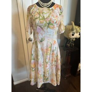 YUJIA Cottagecore Pastel Floral Ladder Lace Inset Summer dress Boho